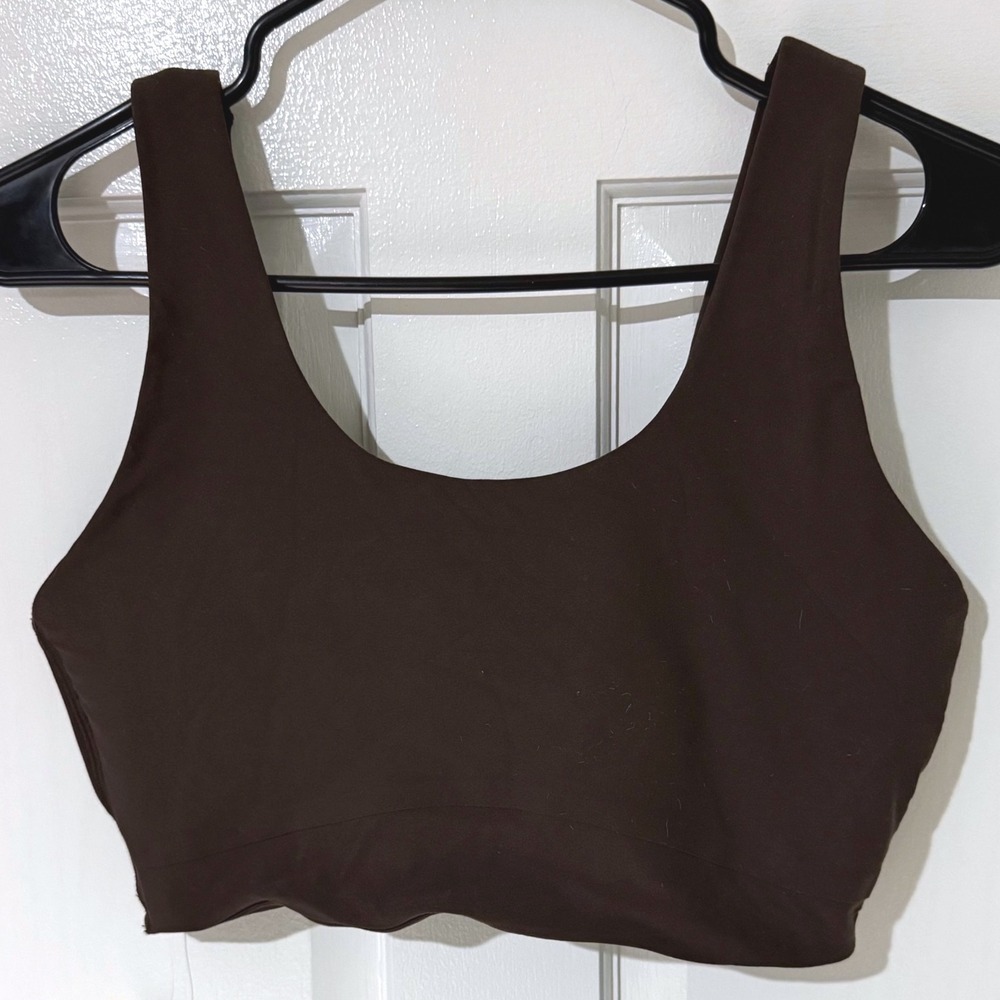 All In Motion Everyday Soft Sports Bra Dark Brown Scoop Neck Longline Large NWT